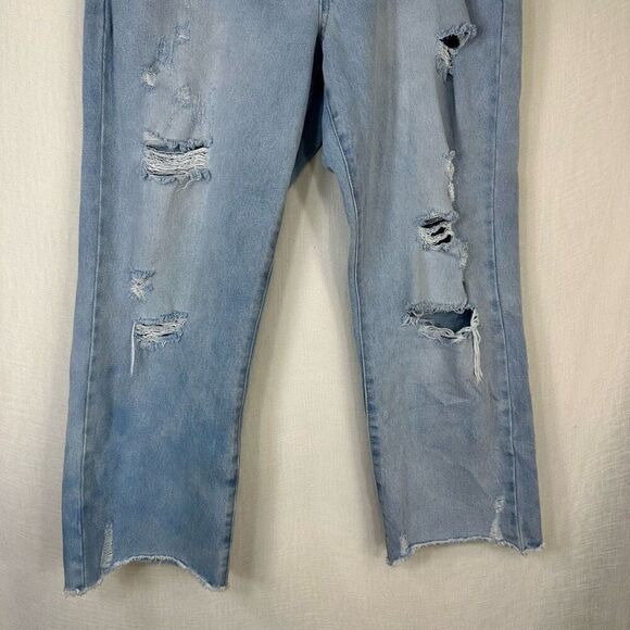Kancan Sierra High Rise Straight Leg Distressed Jeans Women 15/31 Lightwash Blue - Picture 3 of 11